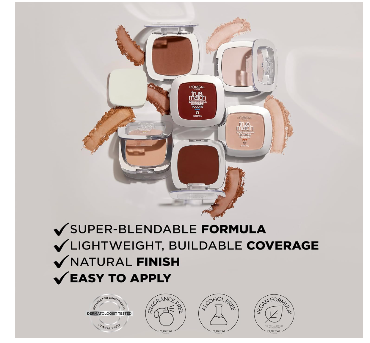 L'Oreal Paris True Match Super Blendable Oil Free Powder Foundation, N9 Medium Deep, 0.33 oz